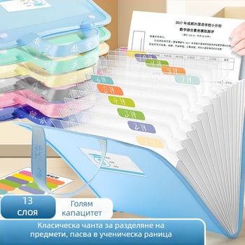A4 органайзер за изпитни листове – пластмасова 13-секционна прозрачна папка за подреждане на материали (Модел: A4, Без лого)