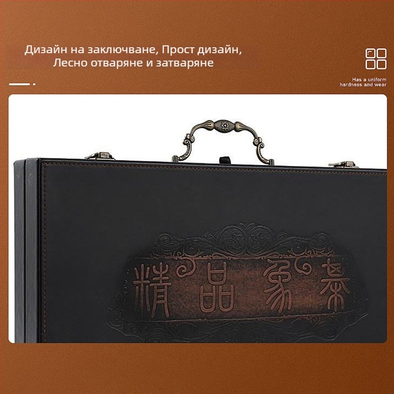 Дървена сгъваема шахматна кутия с дъска, шперплат материал, сребърно горещо щамповане, дървени разделители, модел 001, подаръчна кутия