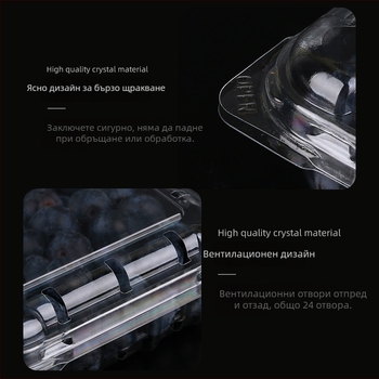 Еднократна опаковъчна кутия за плодове, PET пластмаса, с дупки и капак, 125 g капацитет