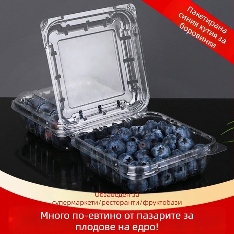 Еднократна опаковъчна кутия за плодове, PET пластмаса, с дупки и капак, 125 g капацитет