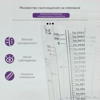 Прозрачна пластмасова чашка за разбъркване на боя с капак, 385 ml, с множество деления за автомобилни бои