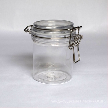 Козметичен буркан за крем, PET пластмаса, обем 250 ml, с капак, уплътнение и механични компоненти.