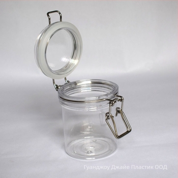 Козметичен буркан за крем, PET пластмаса, обем 250 ml, с капак, уплътнение и механични компоненти.