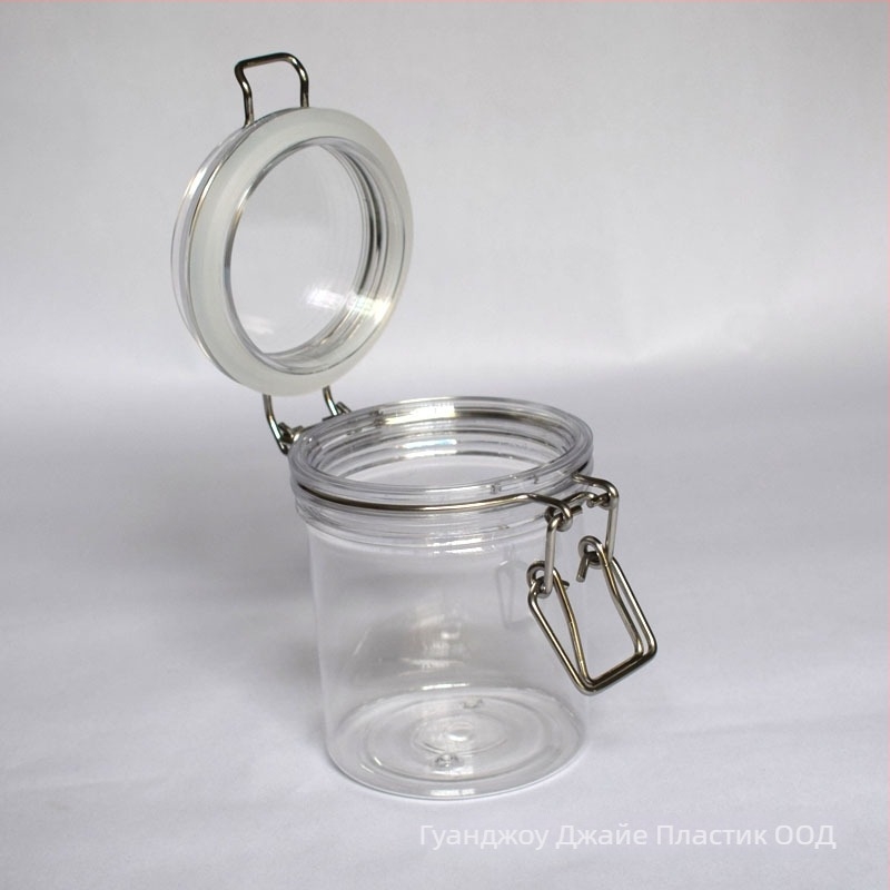 Козметичен буркан за крем, PET пластмаса, обем 250 ml, с капак, уплътнение и механични компоненти.