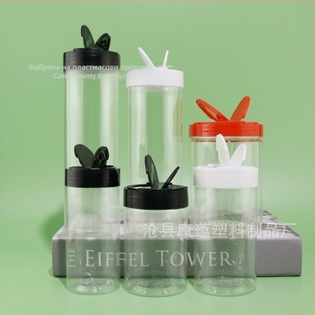 Бутилка за подправки с флип капак във форма на пеперуда, прозрачно PET тяло, пластмасов капак, за кимион на прах