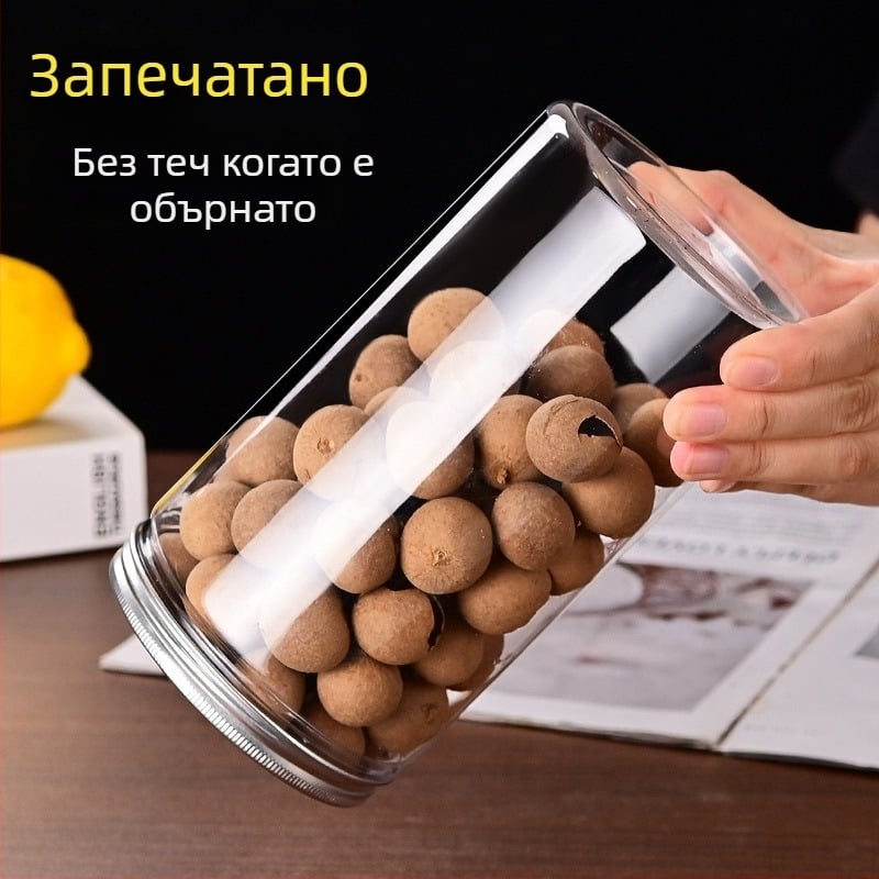 PET прозрачен пластмасов буркан за съхранение с широко гърло, херметичен капак, за опаковане на ядки, с различни капацитети