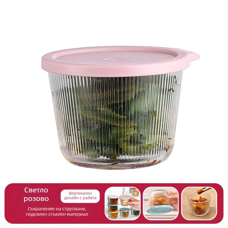 Стъклен буркан за кисели краставички, кръгъл, термоустойчив, 301–500 ml, микровълнова безопасен, с плътно затварящ се капак
