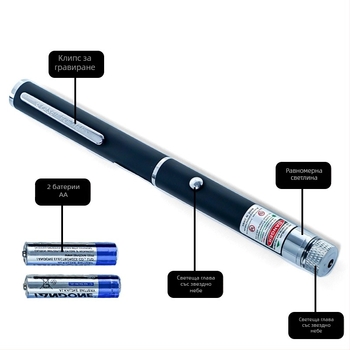 Hongguang лазерен указател, алуминиева конструкция, батерия AA, възможност за печат на лого