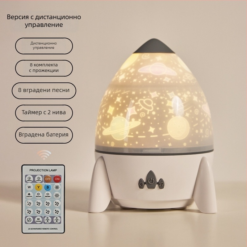 Ракетоподобен проектор-нощна лампа с проекция на звездното небе, върти се, USB зареждане (модел S03)