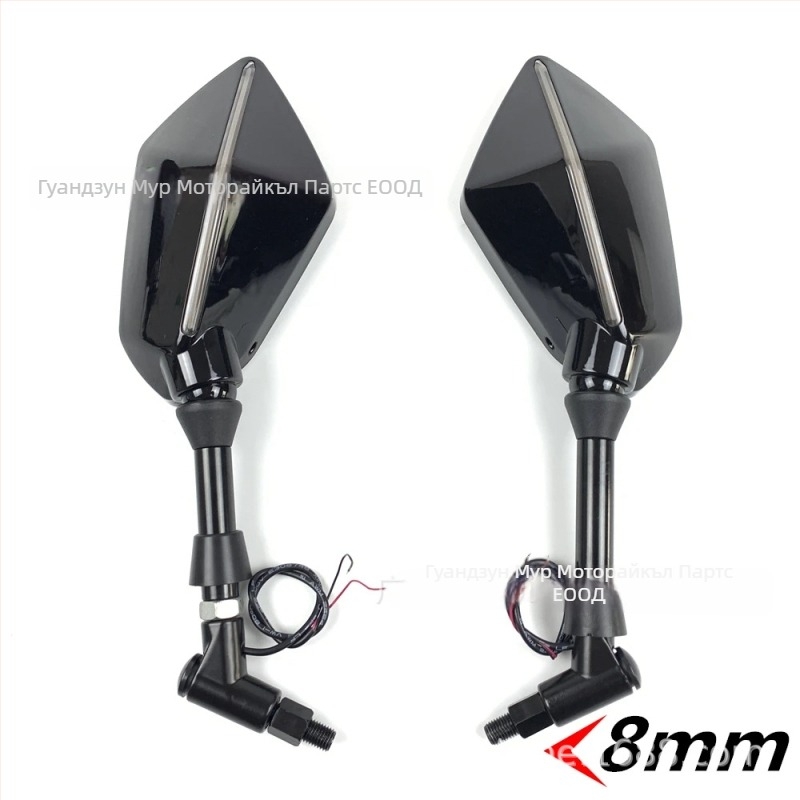 Мотоциклетно огледало за обратно виждане с двойни LED светлини и мигачи, универсално съвместимо, модел M7211, ABS+стъкло, удароустойчиво