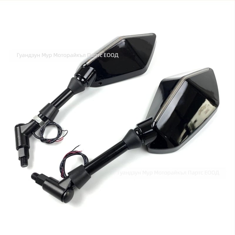 Мотоциклетно огледало за обратно виждане с двойни LED светлини и мигачи, универсално съвместимо, модел M7211, ABS+стъкло, удароустойчиво