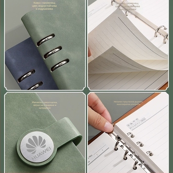 Тефтер със сменяеми листове в подаръчен комплект, персонализируемо лого, 120 листа, 6 дупки, хартия от гора