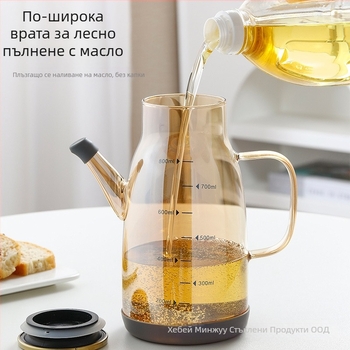 Стъклена каничка за олио с широко гърло и капак от неръждаема стомана — за олио, соев сос и оцет