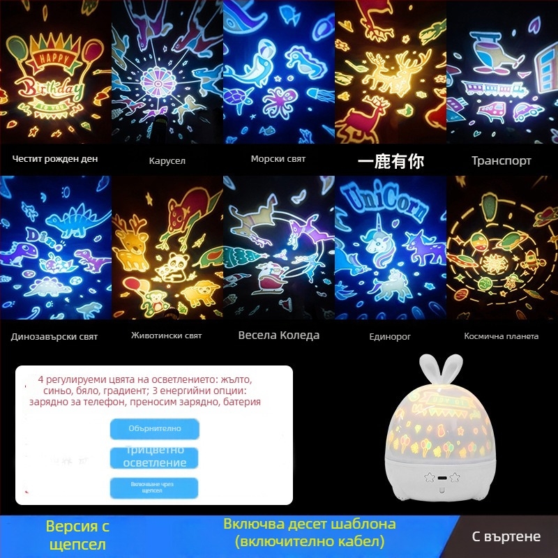 Прожектор за звездно небе с музикална кутия — детска нощна лампа, USB или батерия, с функция за звук, без смарт управление, монтаж: Тайван