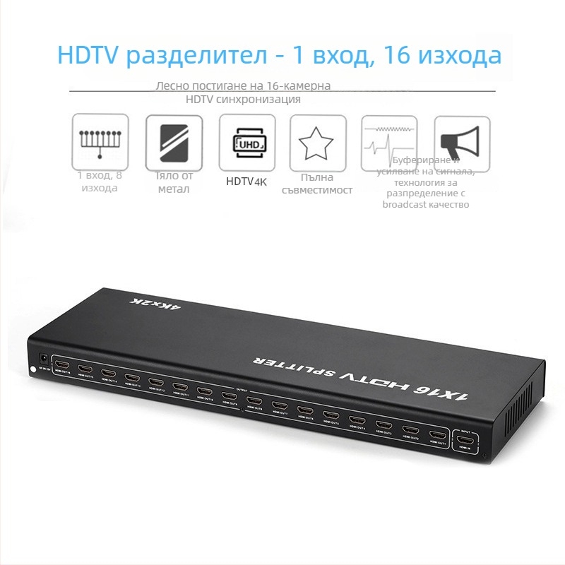 HDMI разпределител 1 вход 16 изхода, HDMI вход/изход, включено захранване