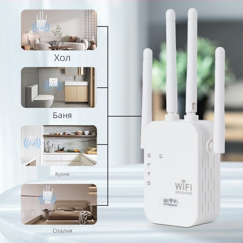 WiFi репитер с 802.11ac, Gigabit скорост, обхват 20 м, екраниран кабел Non-Cat5, захранване 110–220V