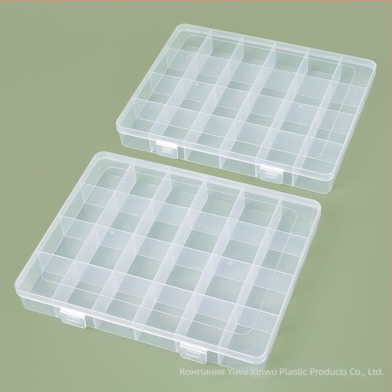 Кутия за съхранение с 24 отделения и капак, PP пластмаса, за съхранение на метални части и бижута