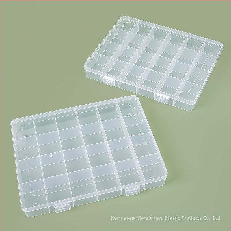 Кутия за съхранение с 24 отделения и капак, PP пластмаса, за съхранение на метални части и бижута