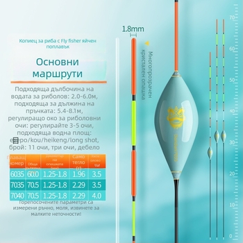 Риболовен поплавък Fisher, висока чувствителност, кристална опашка, яйцевидна форма, за леки кълвания и големи риби
