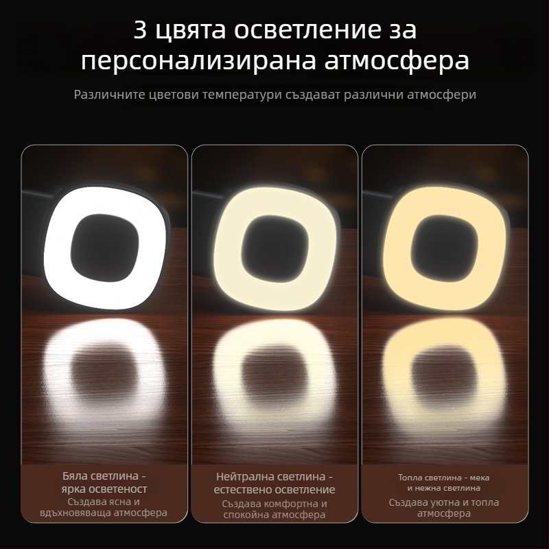 Ръчна светлина за фотография – Bluetooth 5.0, автоматично завъртане, 3 нива на яркост, ABS корпус, BBC-15 преносим държач за селфи/влог за хоризонтално и вертикално снимане