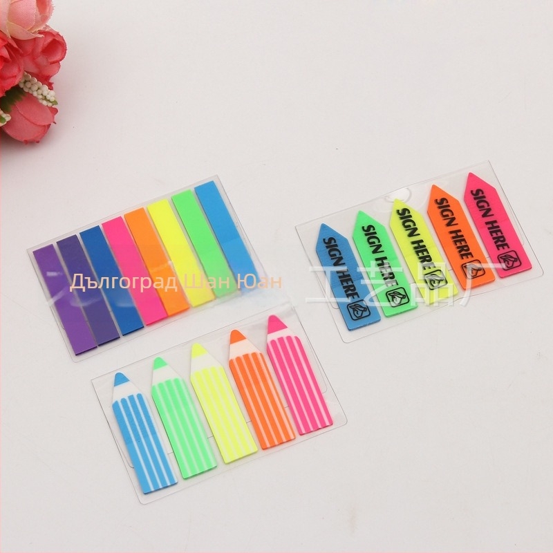 Прозрачен PET индексен етикет стикер, премахващ се флуоресцентен индикатор, INS стил за класифициране на ученици, сладък Post-it стикер, 20 листа