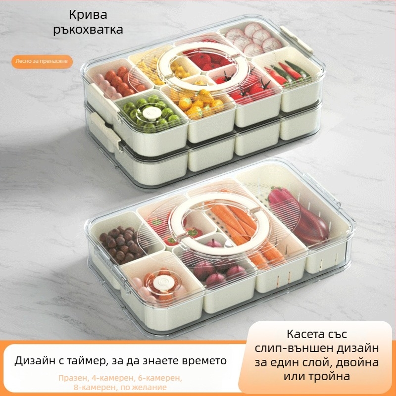 Японски стил пластмасова кутия за подправки с таймер и прозрачни разделени отделения за билки