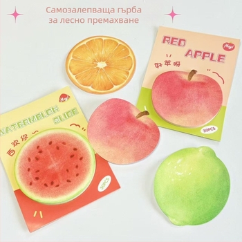 Сет стикери за бележки с плодова тема — реалистични плодове в карикатурен стил, серия Плодова кошница, 30 листа, лепящи, модел A623