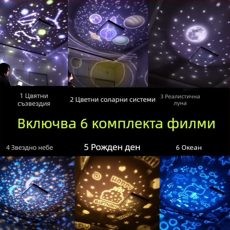 Проектор за звездното небе, нощна лампа за бюро, 5V захранване, PVC абажур