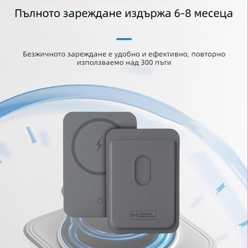 Магнитна поставка за телефон с джоб за карти и безжично зареждане, модел K03, кожа + неръждаема стомана, GPS проследяване, съвместима с Apple Find My