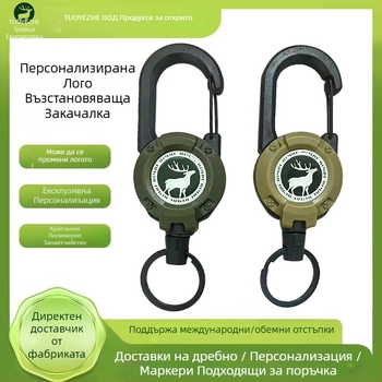 Ключодържател с прибиращ се стоманен кабел, кръгъл стил, никелов материал, товароносимост 5 кг, възможност за персонализация
