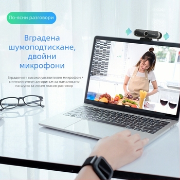 LEDEFU 1080P конферентна камера USB 2.0 с фиксиран фокус, без драйвер, вграден микрофон, кабел 1.5-2 м