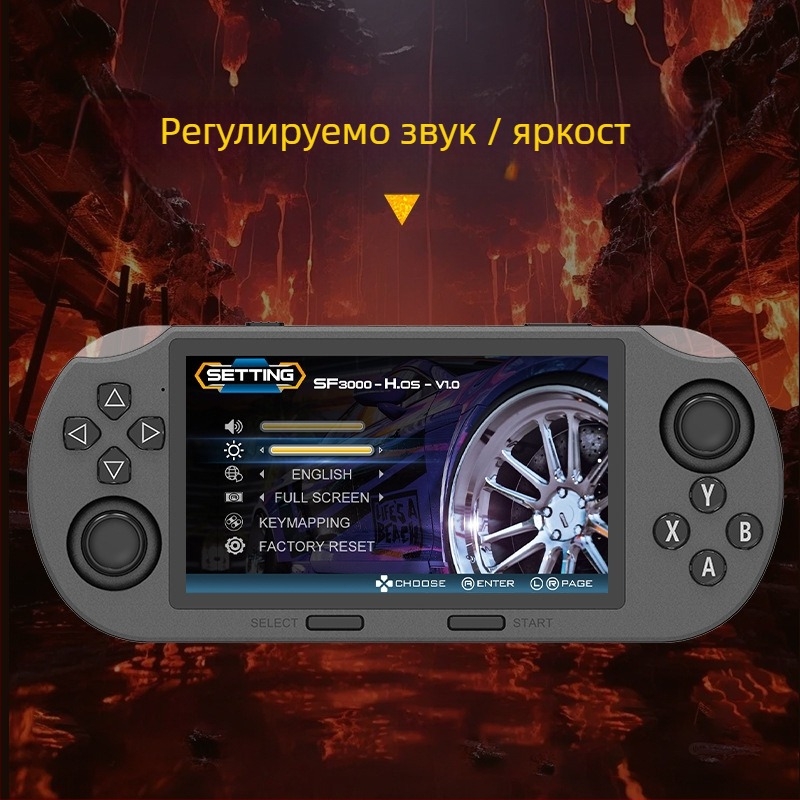 SF3000 PSP-стил портативна конзола с двойно джойстик, вградена ОС, USB интерфейс, AV изход, MP4 видеоплеър