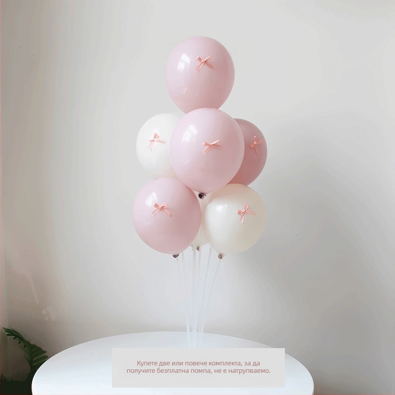 Комплект детска украса за рожден ден: сцена с панделка, балони Twilight Pink, стойка за балони на масата и фотореквизити (Материал: пластмаса; Подходящ за вътрешни помещения; Марка: Друг; Внос: Не; Подходящи поводи: спортни събития)