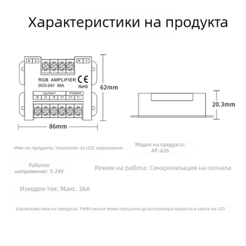 RGB усилвател с железен корпус, 5–24V, заключващ винтов терминал, IP20, LED контролер