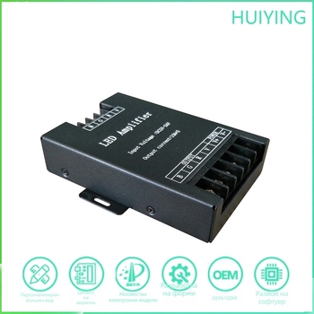 RGB LED усилвател за лента, железен корпус, 5–24V, IP20, винтов терминал със заключване, с контролер