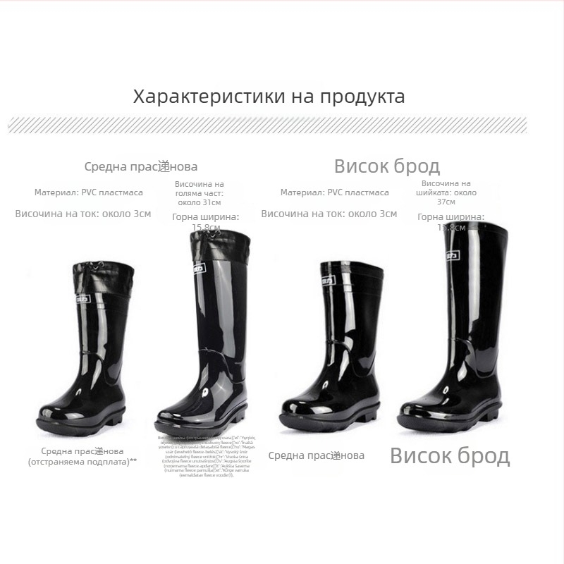 Високи PVC дъждовни ботуши, нехлъзгащи се и износоустойчиви, с PVC подметка (Origin Shanghai; Brand Back force; Material PVC)