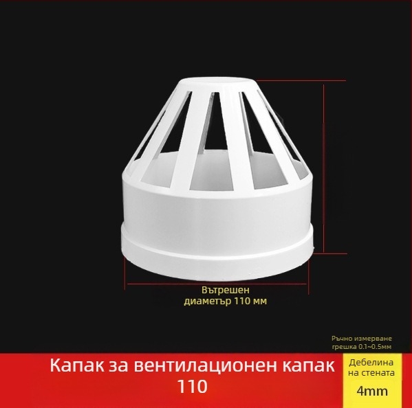 PVC капак за въздушен изход от тръба, ветроустойчив, водоустойчив и против насекоми, за вентилация и дренаж