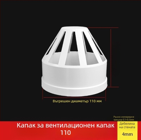 PVC капак за въздушен изход от тръба, ветроустойчив, водоустойчив и против насекоми, за вентилация и дренаж
