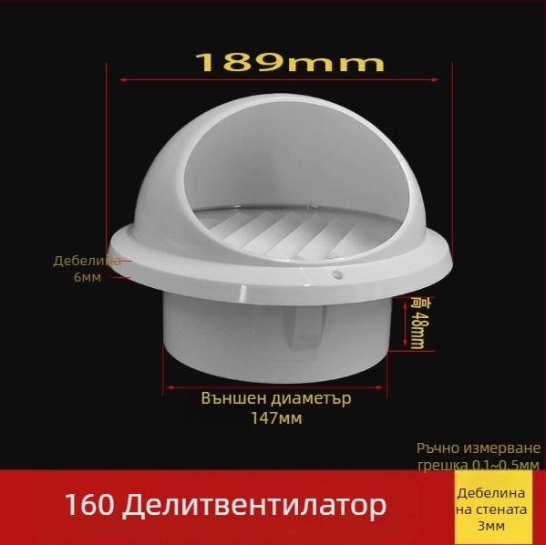 PVC капак за въздушен изход от тръба, ветроустойчив, водоустойчив и против насекоми, за вентилация и дренаж