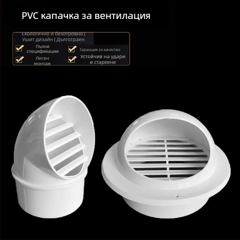 PVC капак за въздушен изход от тръба, ветроустойчив, водоустойчив и против насекоми, за вентилация и дренаж