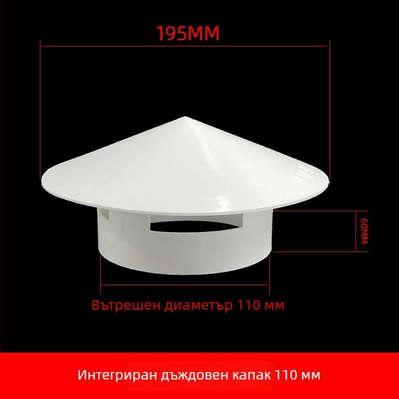 PVC капак за въздушен изход от тръба, ветроустойчив, водоустойчив и против насекоми, за вентилация и дренаж