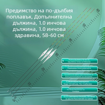 Електронен OLED светещ поплавък — висока чувствителност, индикатор за ухапване с променящ се цвят, дневно и нощно използване, 60 мм ход