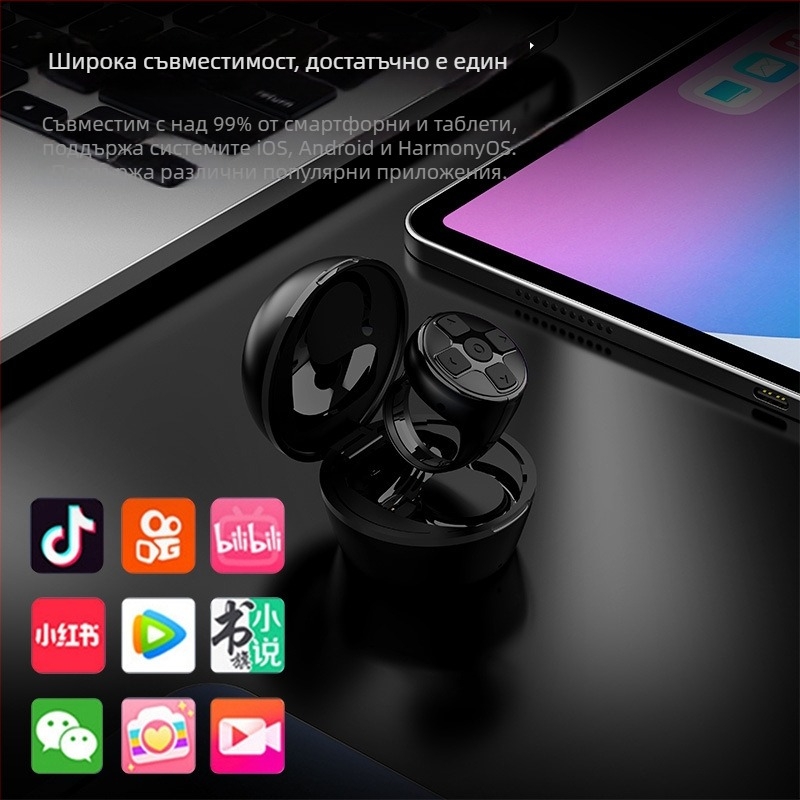 Bluetooth пръстен дистанционно за смартфон с заряден кейс, управление на камерата и селфи; модел K06; ABS; 120 mAh; 43×34 мм; Съвместим с Douyin