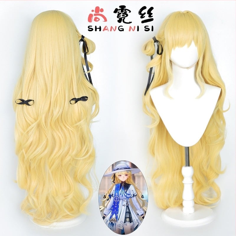 Перука за аниме косплей, средна до дълга къдрава коса, термоустойчиви нишки; може да се боядисва