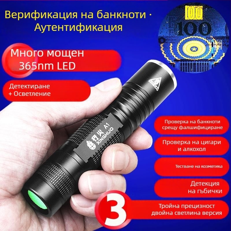 Детектор за валута лампа – мини лазерен валутен верификатор, захранван с батерии, пластмасов корпус, идентификация