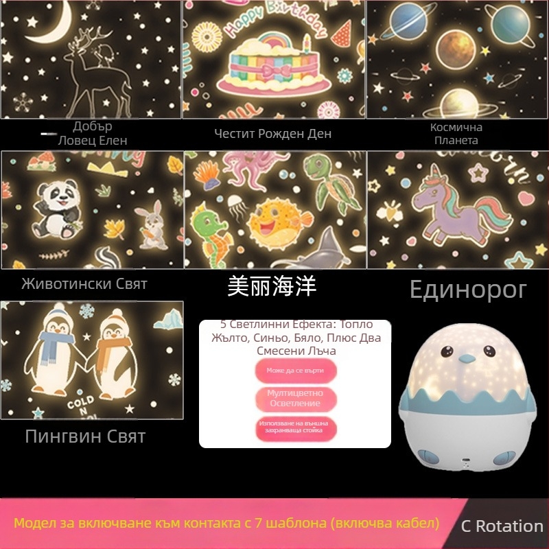 Проектор за звездно небе и музикална нощна лампа, въртящ се, модерен минималистичен стил (Проекция; Музика; 5V; Включване в мрежа)