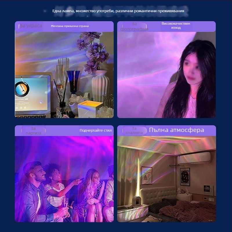 Проектор за северно сияние и звездно небе, въртяща се настолна лампа, USB захранване, 5V, дистанционно управление