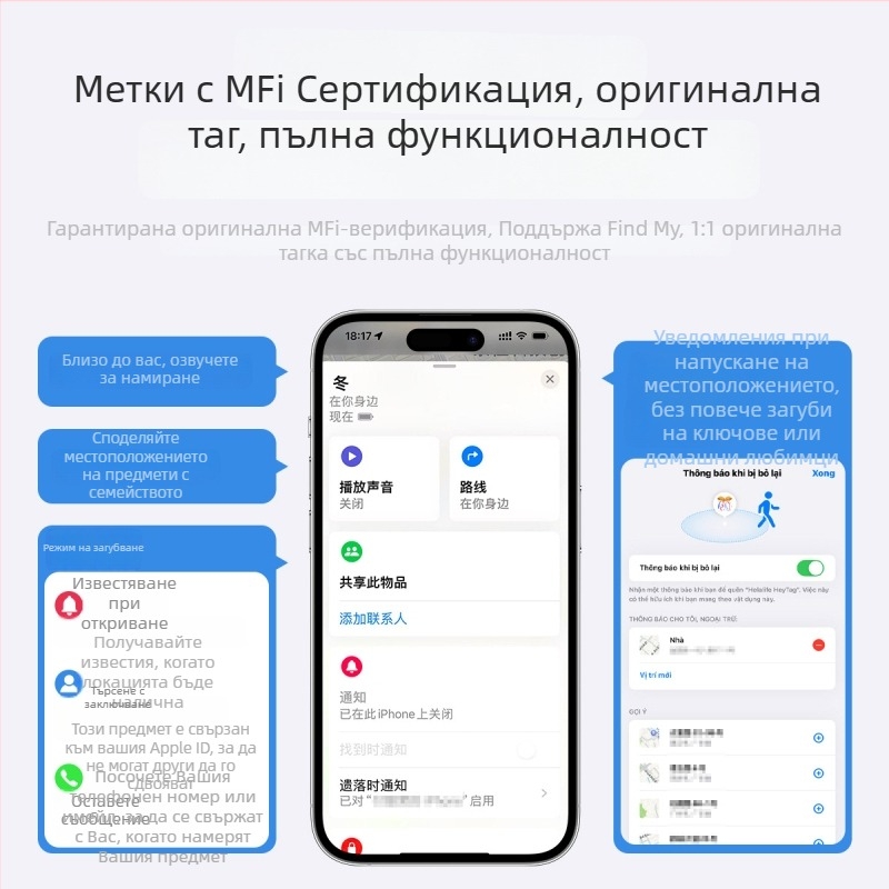 Hey tag тракер против загуба за iOS, батерия 230mAh, тегло 22,5 g, подходящ за хора, предмети и домашни любимци