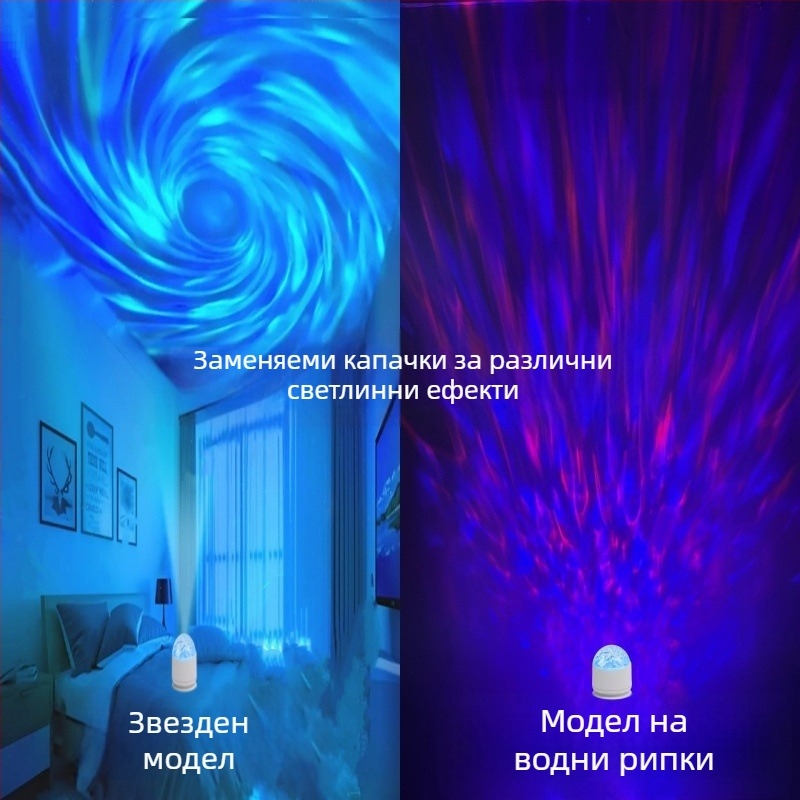 Проекционна лампа със северно сияние и атмосферен ефект, звездна небесна прожекция за спалня, нощна светлина, дистанционно управление, напрежение ≤36V