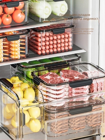 Хранителна кутия за съхранение, прозрачен запечатан контейнер, PET материал, влагозащитен и подходящ за замразяване, голям капацитет за плодове и зеленчуци